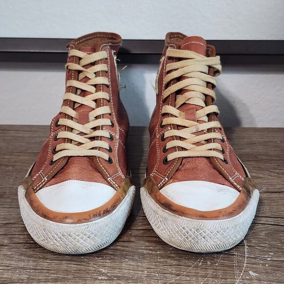 Frye Greene Tall Lace Men's Distressed Leather Shoes Sneakers Size 7.5 Brown - Picture 2 of 9
